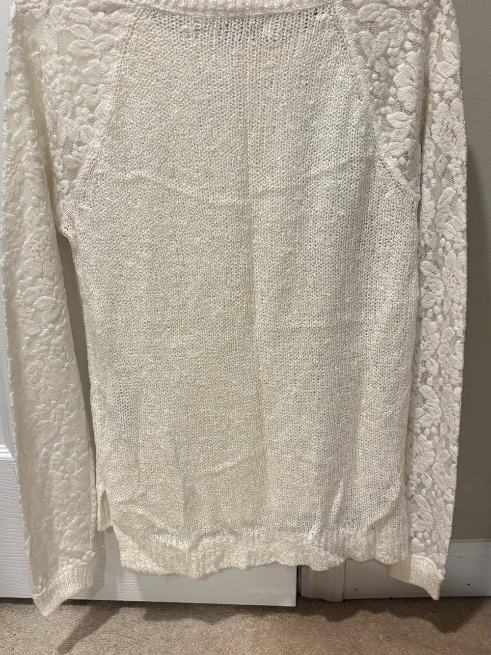 Abercrombie & Fitch Cream Lace-Sleeve Crew Sweater